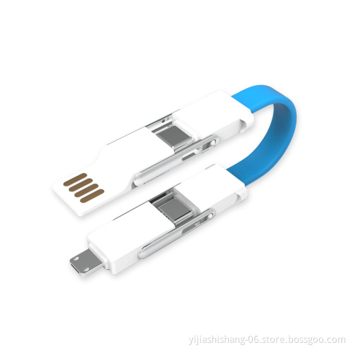 Factory Wholesale In Stock Multi Charging Cable Fast Charging 4 in 1 Magnetic Keychain USB Charger Cable
